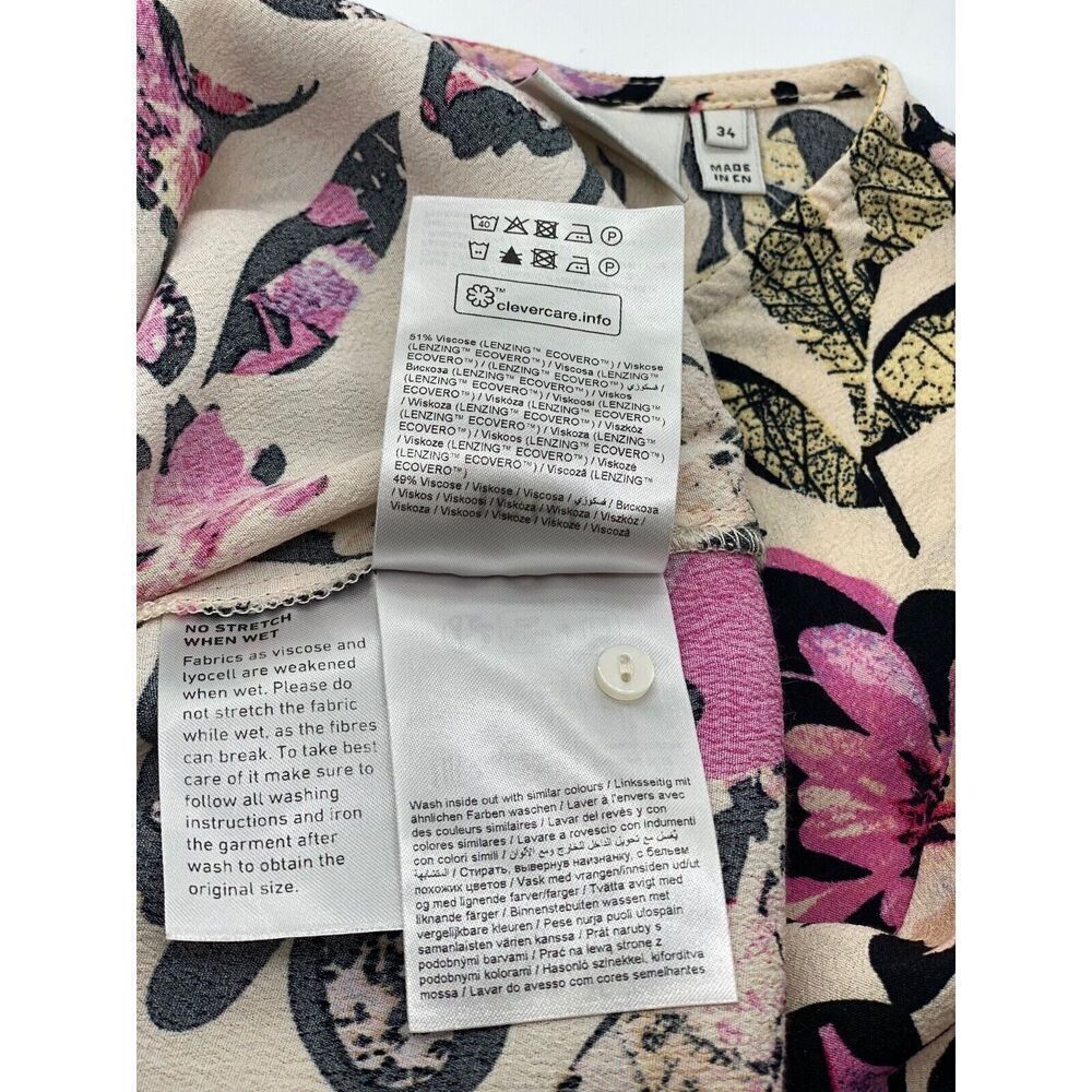 ICHI Short Sleeve Blouse Women's Size 34 / XS Floral Viscose Multicolor - Picture 7 of 8